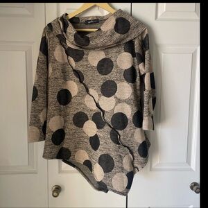Yushi | Polka Dot Asymmetrical Cowl Neck Tunic. Sweater. Fits Medium